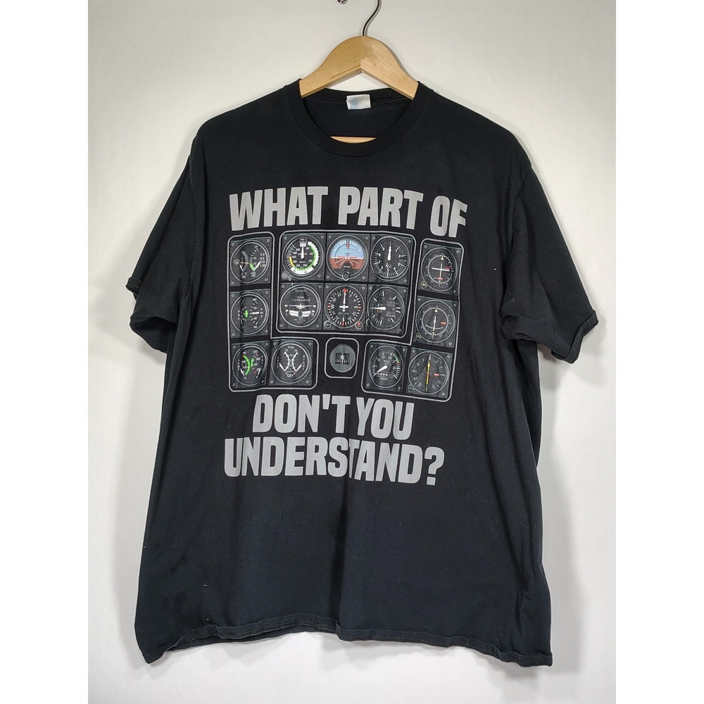 Port & Company Aviation Pilot Cockpit‎ Graphic T-Shirt Black Mens 3XL Humor Tee